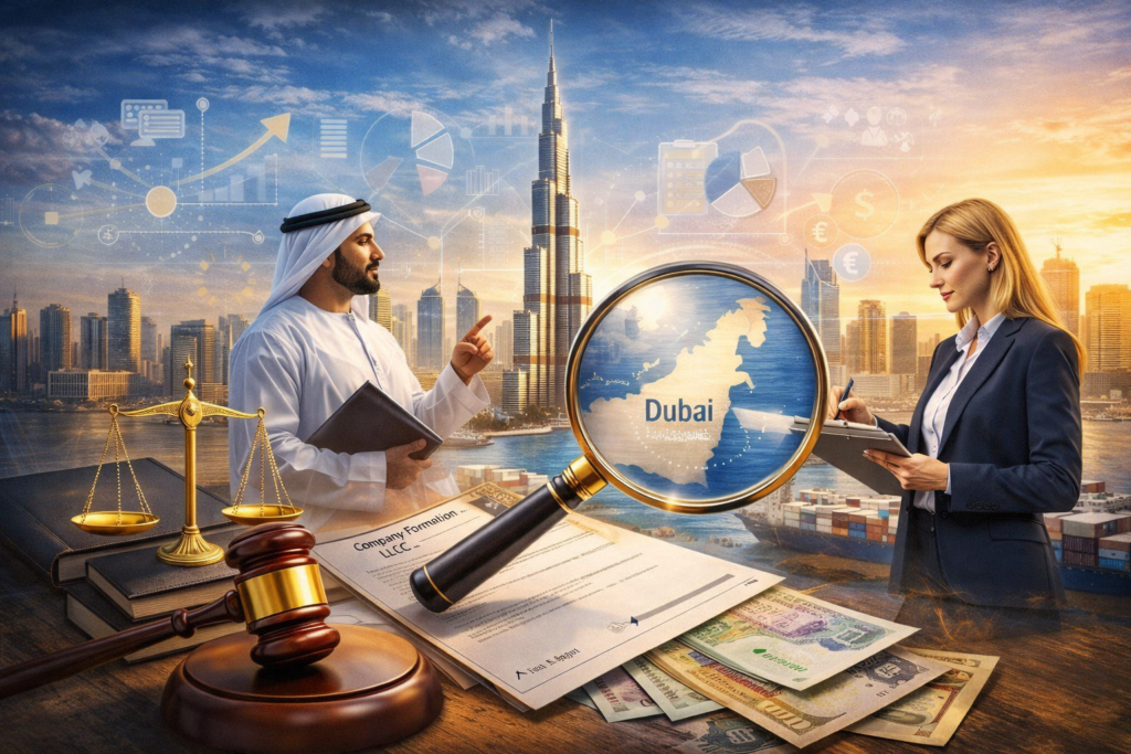 Dubai company formation legal structure and business setup costs illustration