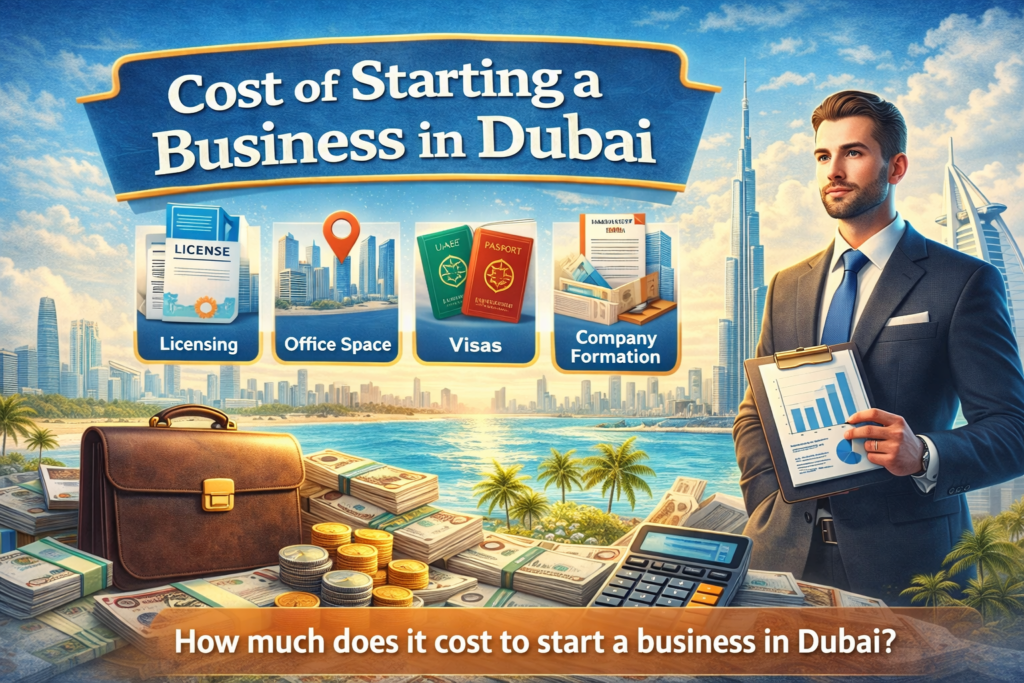 Cost of starting a business in Dubai including licensing office space visa and company formation expenses